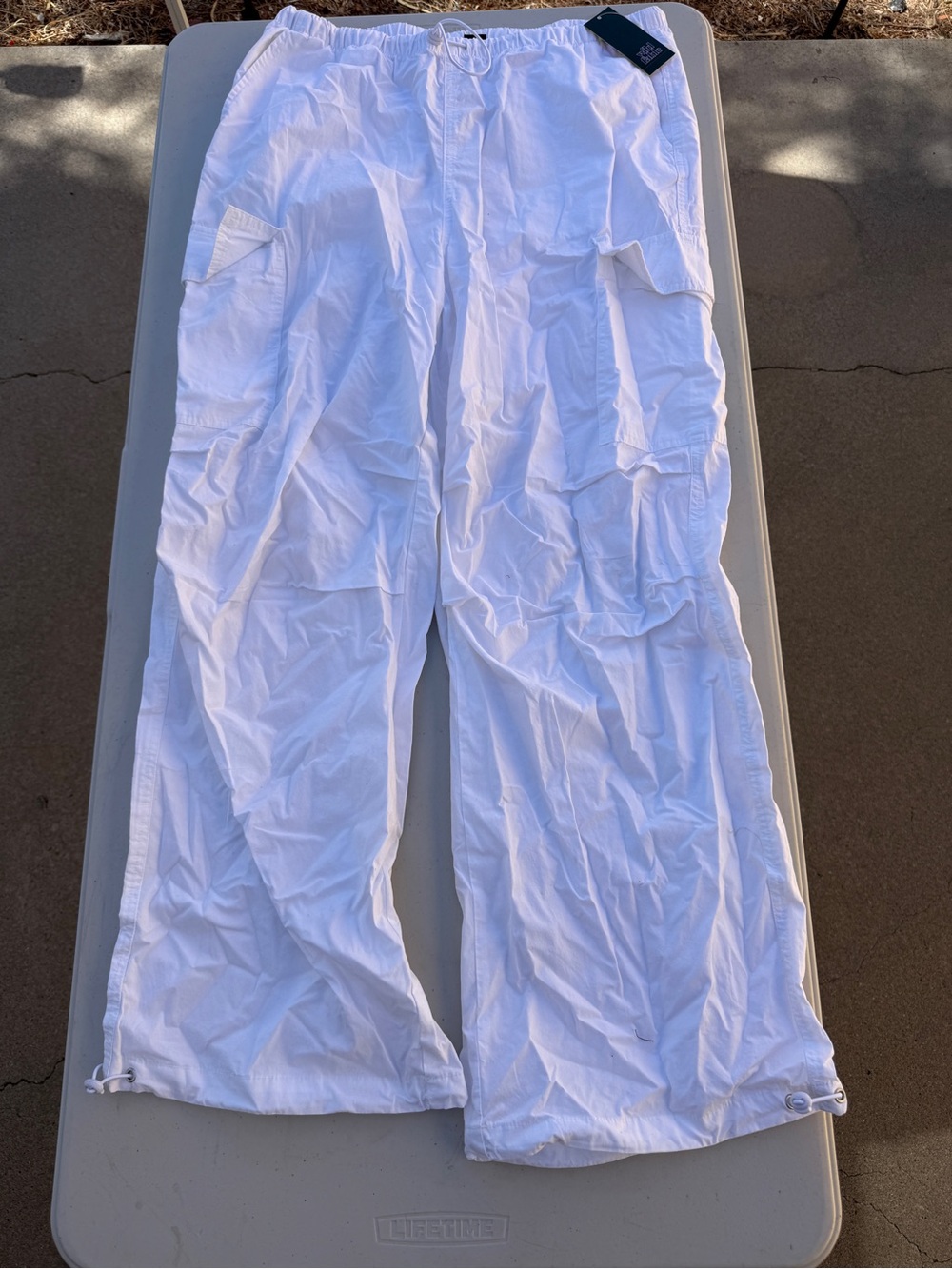 Women’s White Lightweight Cargo Drawstring Pants